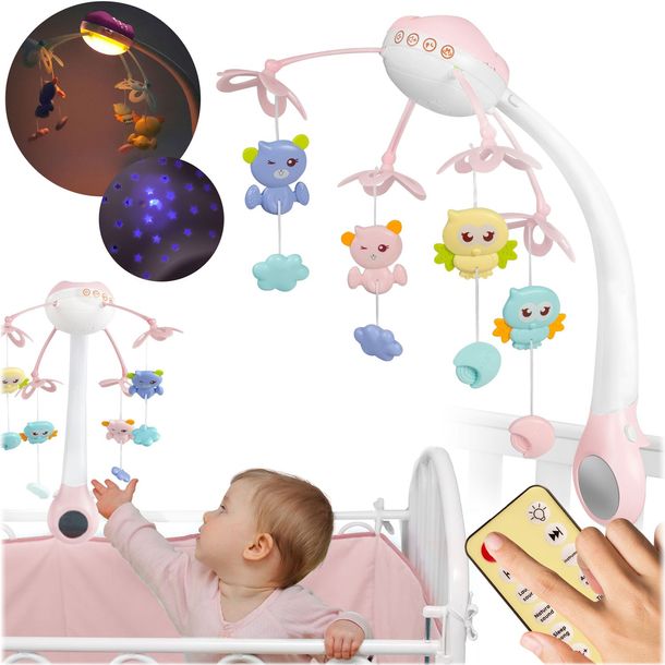 ﻿Karuzela do łóżeczka projektor lampka muzyka dla dzieci Ricokids różowa