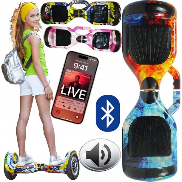 ﻿Deskorolka elektryczna LED 600W BLUETOOTH hoverboard GŁOŚNIK Bateria 4.4Ah!