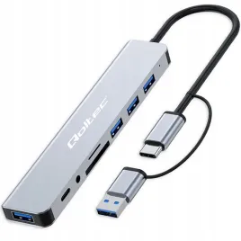 qoltec-hub-adapter-8w1-usb-c-usb-or-usb-c-or-4xusb-or-sd-tf-card-or-jack-3-5mm