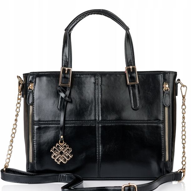 ﻿Torebka Damska KLASYCZNA SHOPPER MONNARI NA RAMIĘ Aktówka Czarna Premium