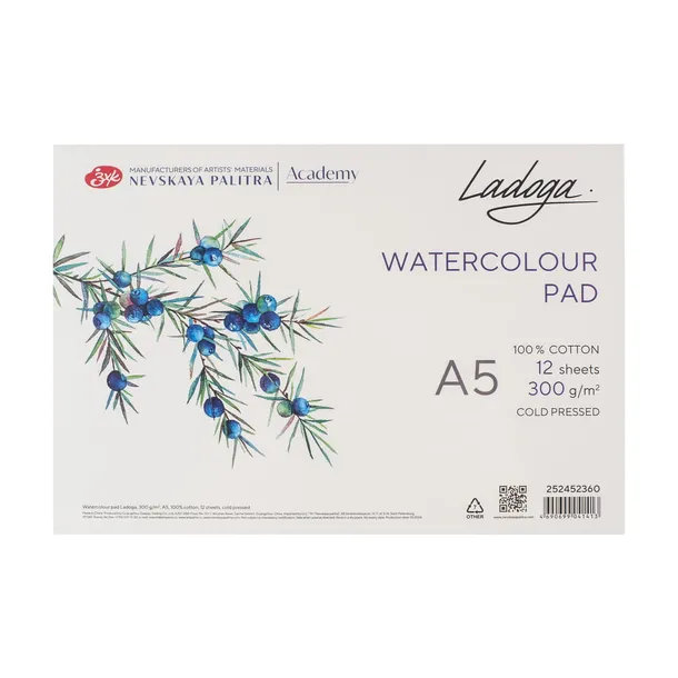 Blok akwarelowy ŁADOGA 300 g (100% bawełna) - A5 (klejony)