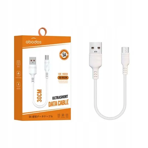 abados-kabel-usb-micro-usb-bialy-30cm-5a-box-stan-nowy