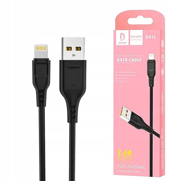 kabel-usb-iphone-denmen-czarny-2-4a-1m-d01l-stan-nowy