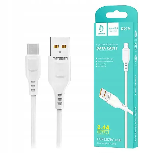 kabel-usb-micro-denmen-bialy-2-4a-1m-d01v-stan-nowy