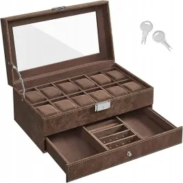 pudelko-na-zegarki-12-sztuk-eleganckie-etui-zamykane-2-poziomy-brazowe
