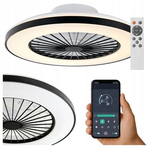Lampa z WIATRAKIEM sufitowa LED regulacja plafon 50cm NATYNKOWY pilot