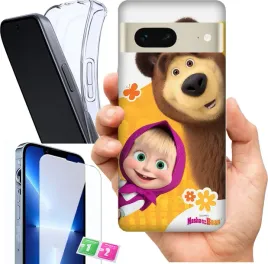 etui-na-google-pixel-7-wzory-masza-i-niedzwiedz-szklo