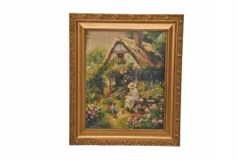 st-kamocki-kolorowy-ogrod-dom-na-wsi-kobieta-z-dzieckiem-obraz-olejny