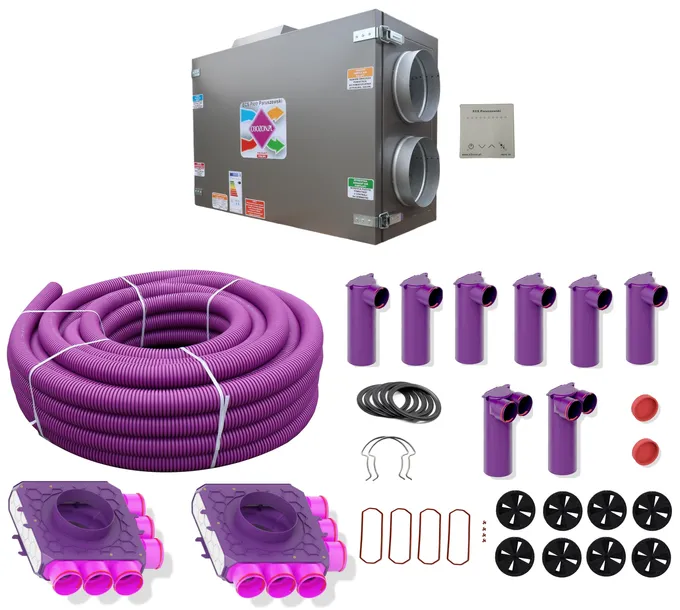 Rekuperacja wentylacja centrala + zestaw z atestem dom 45-70m2 + rysunek ro