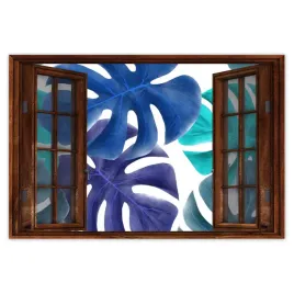 naklejki-60x40-monstera-liscie-niebieski