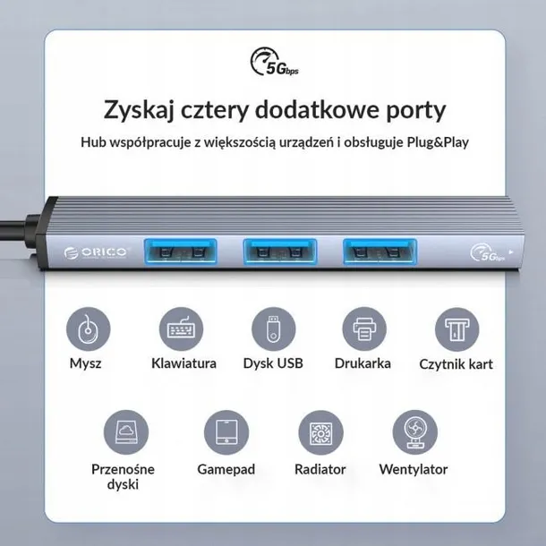 orico-hub-usb-c-usb-a-5gbps-3-usb-a-2-0-alumini-stan-nowy-liczba-portow-4
