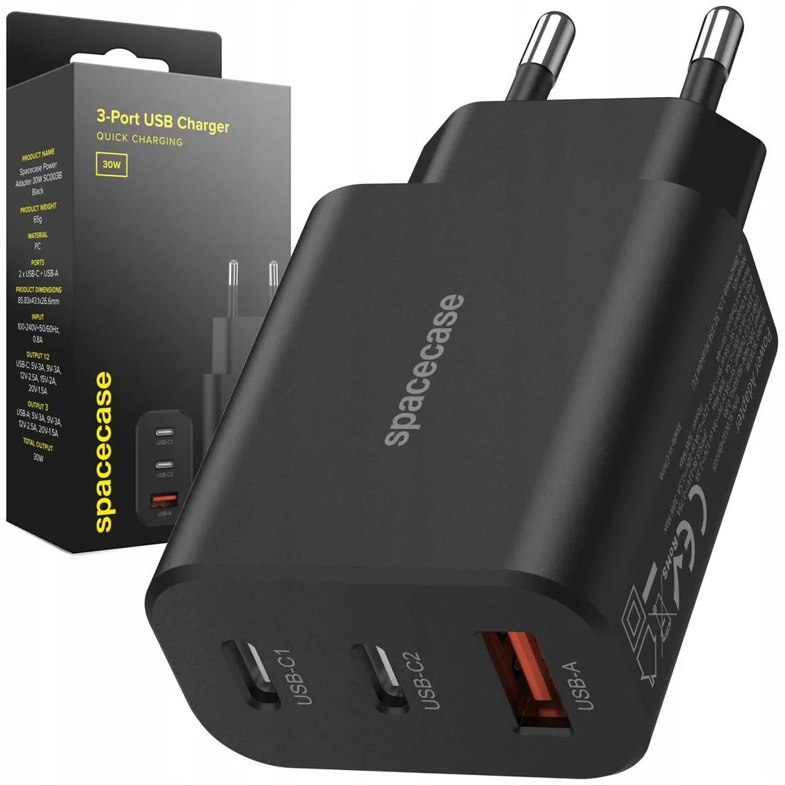 spacecase-ladowarka-usb-c-30w-gan-do-telefonow-3x-usb-typ-c-quick-charge