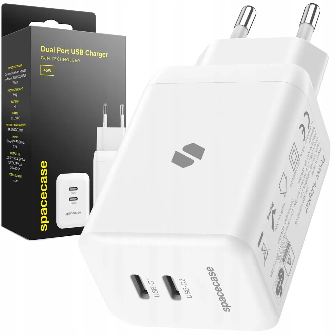spacecase-usb-charger-45w-gan-sc007w-white