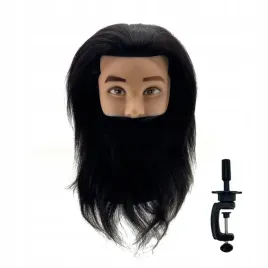 glowka-fryzjerska-treningowa-z-broda-naturalne-100percent-ludzkie-wlosy-czarne