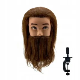 glowka-fryzjerska-treningowa-z-broda-naturalne-100percent-ludzkie-wlosy-brazowe