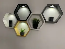 polka-heksagon-drewno-recznie-robiona-loft-rozne-wzory-kolory-led-zegar