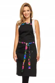 fartuch-gastronomiczny-zapaska-czarny-lowickie-dodatki-motyw-ludowy