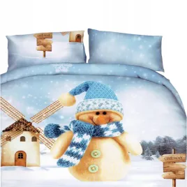 posciel-satynowa-160x200-2poszewki-komplet-poscieli-swiateczna-balwanek