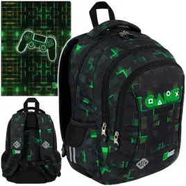 plecak-szkolny-trzykomorowy-teczka-z-gumka-pad-2w1-st-right-bp77-green-game