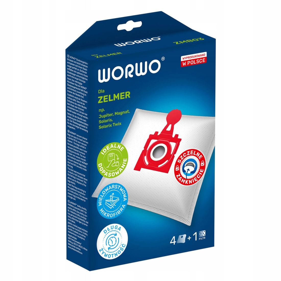 Worki Do Odkurzacza Zelmer Jupiter ZVC425SA 4 Sztuki i Filtr