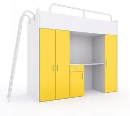 lozko-pietrowe-kiki-5-80x190-cm-z-biurkiem-i-drabinka-zolty-mat