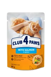 club-4-paws-karma-w-saszetkach-dla-doroslych-kotow-z-lososiem-w-sosie-85g