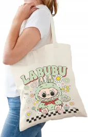 torba-bawelniana-ecru-nadruk-wzory-labubu-urocze-potworki