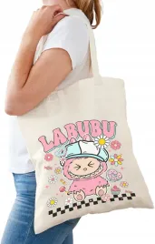 torba-bawelniana-ecru-nadruk-wzory-labubu-urocze-potworki