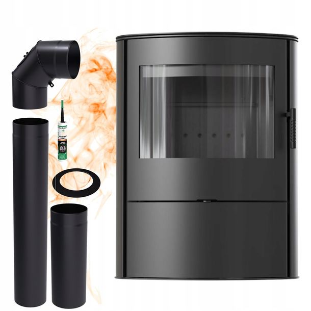 ﻿Piec stalowy koza ROLLO 2 10kW czarny środek ZESTAW do starego komina