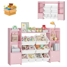 rozowy-drewniany-regal-komoda-szafka-polka-na-zabawki-dzieciecy-z-pudelkami