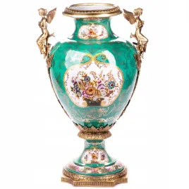 zielona-porcelanowa-waza-wazon-porcelana-braz-anioly-kwiaty
