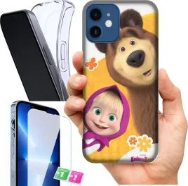 etui-na-apple-iphone-12-wzory-masza-i-niedzwiedz-szklo