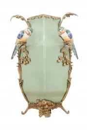 zielona-porcelanowa-amfora-dwie-papugi-ptaki-wazon-puchar-porcelana-braz