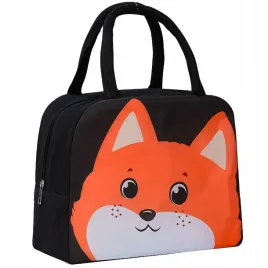 torba-termiczna-izolowana-lunchbox-z-lisem-czarna-uchwytami-zasuwana