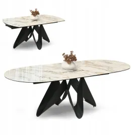 ceramiczny-owalny-stol-rozkladany-bezowy-marmur-polysk-prezios-noga-czarny