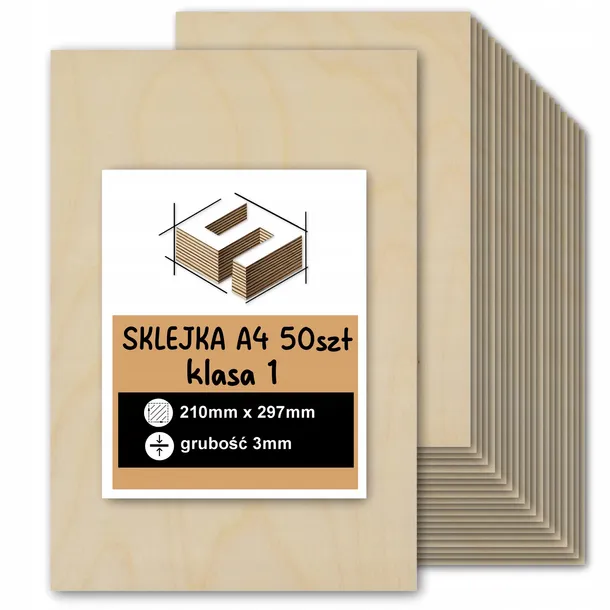SKLEJKA A4 3mm FORMATKA DO LASERA CNC GRAWER 21x29.7cm 210x297mm 50 SZT KL1