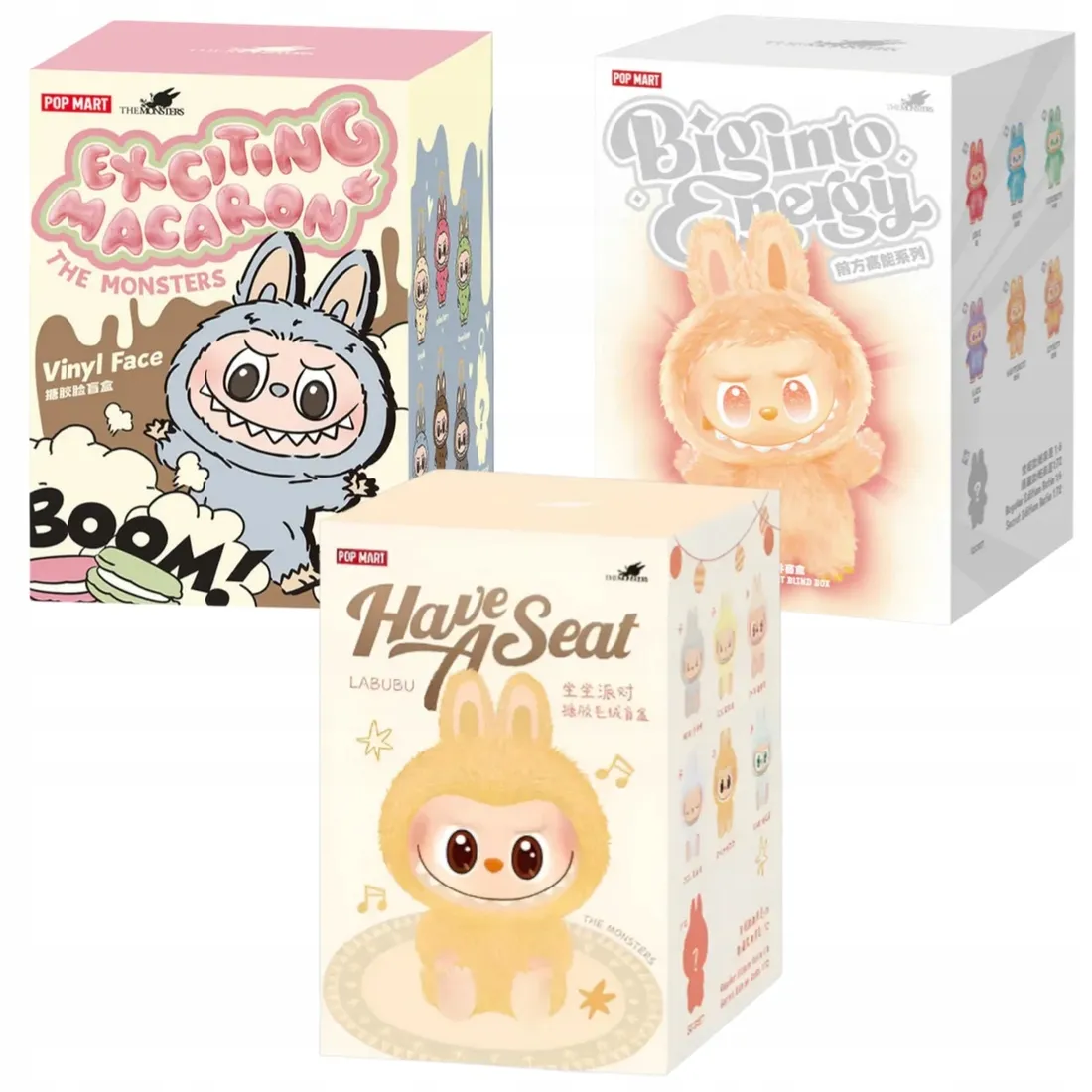 CoCo♡106HAVE A SEAT&exiciting macaron MASKOTKA LABUBU ZESTAW 3w1 BIG INTO ENERGY - HAVE A SEAT