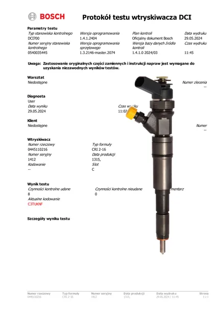 WTRYSKIWACZE KOMPLET 4 szt BOSCH 0445110216 BMW 2.0D 3.0D M47 M57