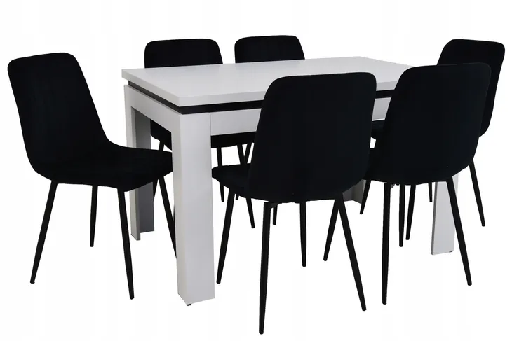 Stół Rozkładany 80x120/160 BIAŁY i 6 krzeseł IK-13 czarny welur do salonu