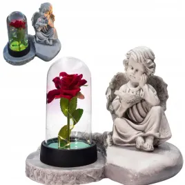 znicz-gipsowa-figurka-nagrobna-szary-aniol-ksiega-lampka-led-roza-gips