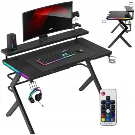 biurko-gamingowe-dla-gracza-mlodziezowe-z-nadstawka-uchwyty-rgb-led-czarne