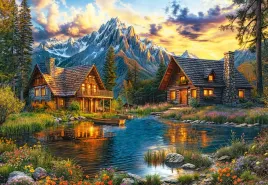 puzzle-1000-ukladanka-krajobraz-widok-las-gory-jezioro-chata-dom-9-castor
