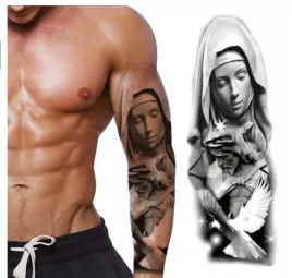 tatuaz-rekaw-maryja-jezus-religia-zmywalny-tymczasowy-wodny