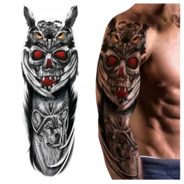tatuaz-rekaw-sowa-czaszka-wilk-zmywalny-tymczasowy-wodny