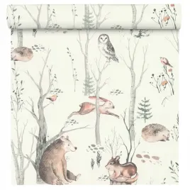 tapeta-dziecieca-las-sowy-misie-flizelinowa-53-cm