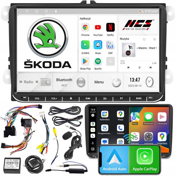 RADIO SAMOCHODOWE NCS P4V9 SKODA FABIA II 2 2007-2014 ANDROID BT 4GB 2DIN