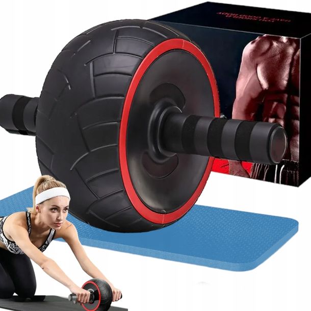 KÓŁKO ROLLER DO ĆWICZEŃ MIĘŚNI BRZUCHA AB WHEEL KOŁO Z RĄCZKAMI + MINI MATA-Zdjęcie-0