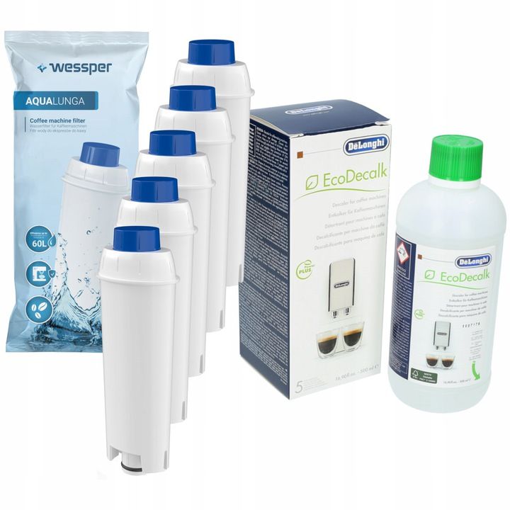 Promocja Zestaw Delonghi 5x Filtr wody + ODKAMIENIACZ 0,5L wyprzedaż przecena