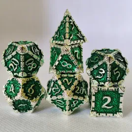 zestaw-7-metalowych-kosci-ozdobny-grawer-wysokiej-jakosci-zielone-srebrne