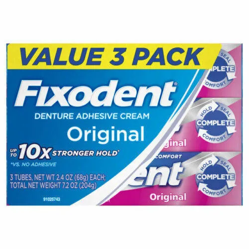 Krem do protez zębowych z cynkiem Original Complete Fixodent 3-pak 68 g